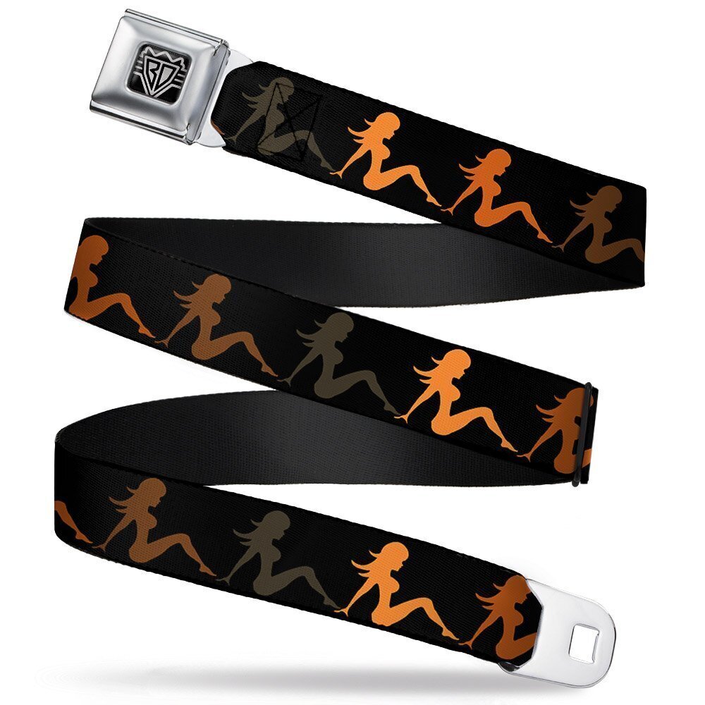 5456 Seatbelt Belt Mud Flap Girl Repeat Black/Orange Fade 1.0" Wide